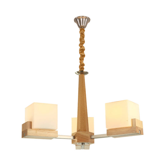 Nordic Wood Glass Cube Ceiling Lamp with Multiple Heads - Perfect for Living Room Lighting