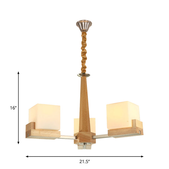 Nordic Wood Glass Cube Ceiling Lamp with Multiple Heads - Perfect for Living Room Lighting