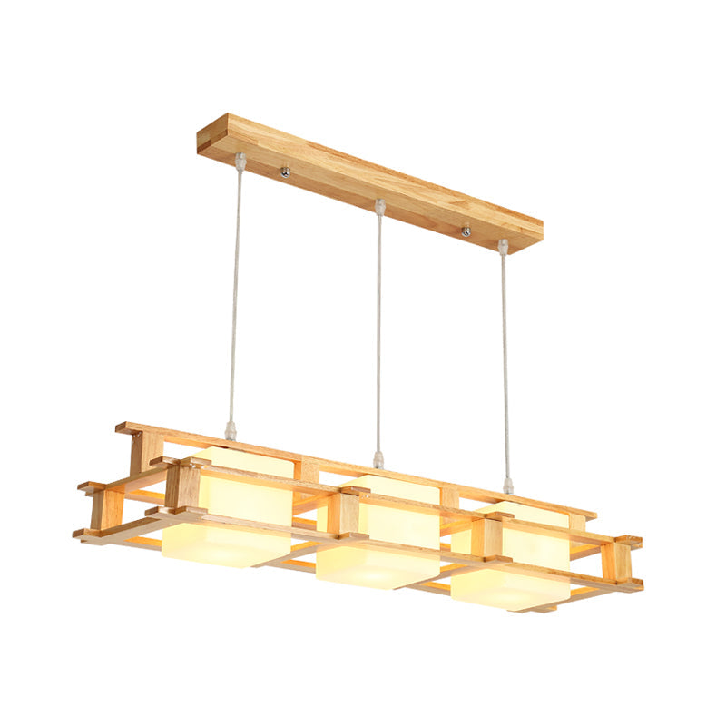 Nordic 3-Light Island Pendant With Square Wooden Frame Perfect For Dining Table