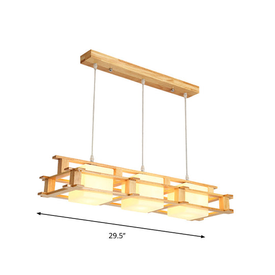 Nordic 3-Light Island Pendant With Square Wooden Frame Perfect For Dining Table