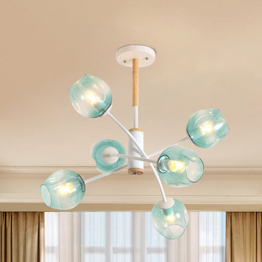 Branch Chandelier With Glass Shades: Restaurant Suspension Lamp (6/8 Lights) In Amber/Blue