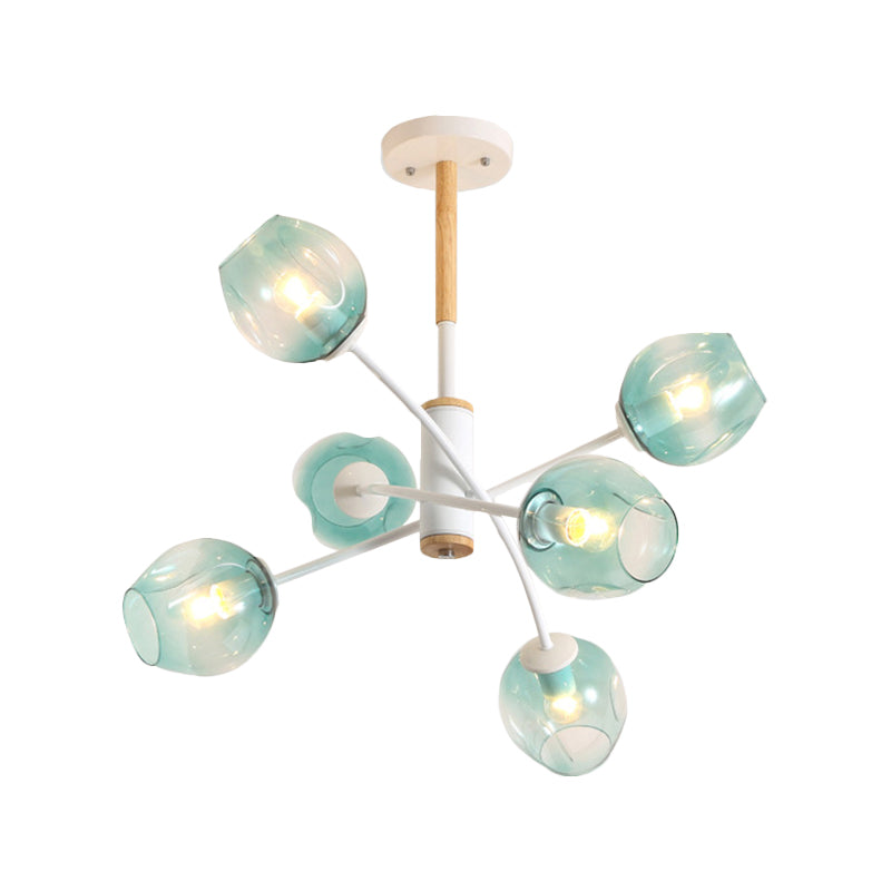 Branch Chandelier With Glass Shades: Restaurant Suspension Lamp (6/8 Lights) In Amber/Blue