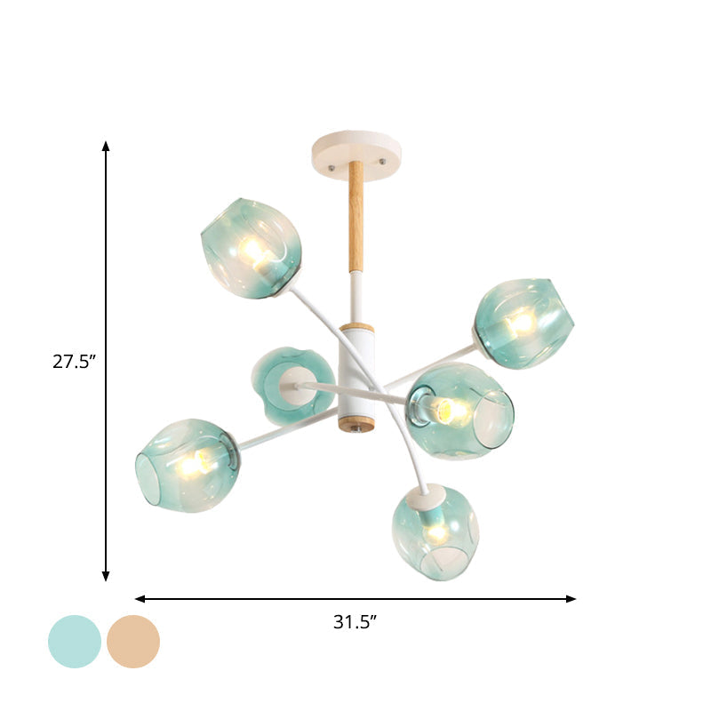 Branch Chandelier With Glass Shades: Restaurant Suspension Lamp (6/8 Lights) In Amber/Blue