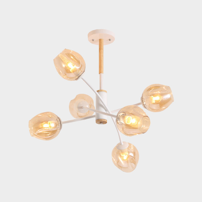 Branch Chandelier With Glass Shades: Restaurant Suspension Lamp (6/8 Lights) In Amber/Blue