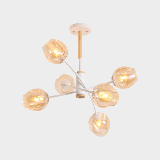 Branch Chandelier With Glass Shades: Restaurant Suspension Lamp (6/8 Lights) In Amber/Blue