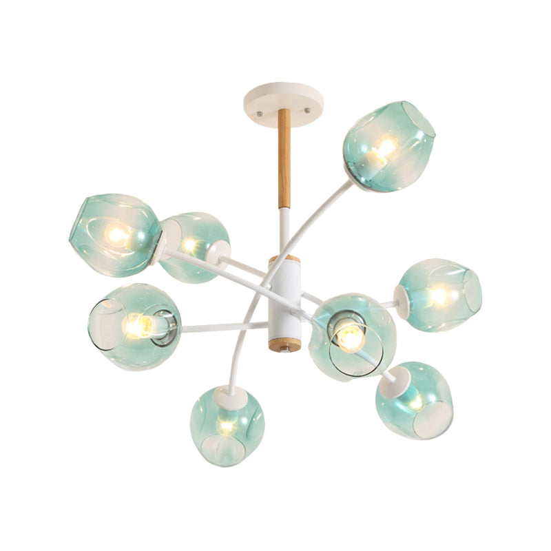 Branch Chandelier With Glass Shades: Restaurant Suspension Lamp (6/8 Lights) In Amber/Blue