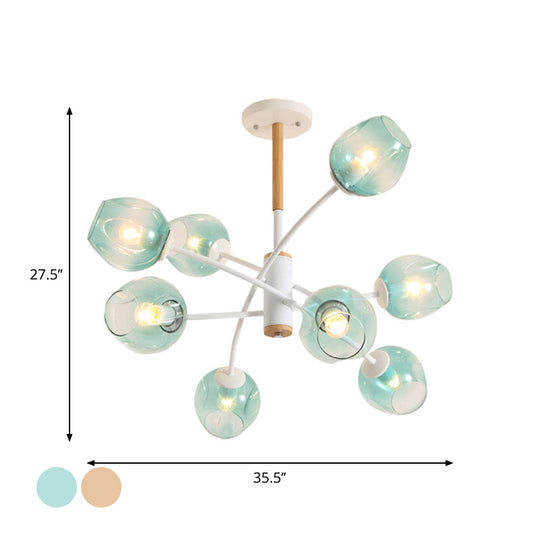 Branch Chandelier With Glass Shades: Restaurant Suspension Lamp (6/8 Lights) In Amber/Blue