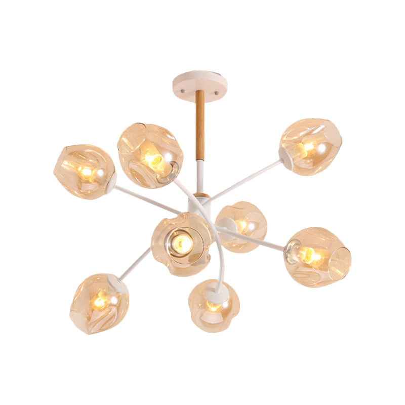 Branch Chandelier With Glass Shades: Restaurant Suspension Lamp (6/8 Lights) In Amber/Blue