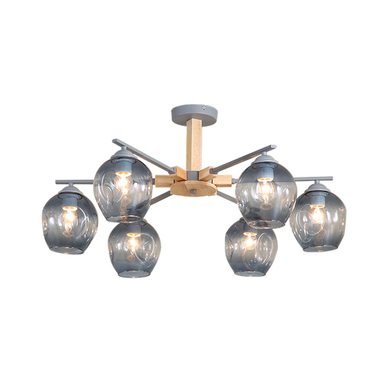 Modern Smoke Gray Glass Pendant Chandelier - 3/6 Light Modo Hanging Fixture for Living Room