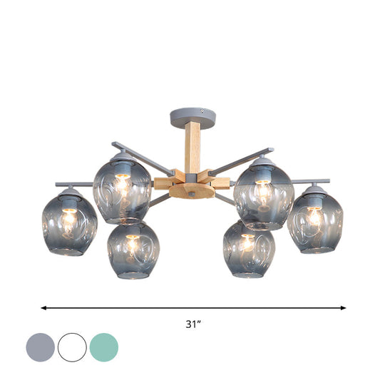 Modern Smoke Gray Glass Pendant Chandelier - 3/6 Light Modo Hanging Fixture for Living Room