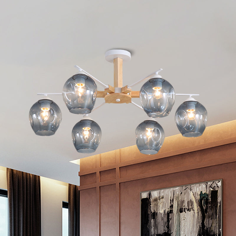 Modern Smoke Gray Glass Pendant Chandelier - 3/6 Light Modo Hanging Fixture for Living Room