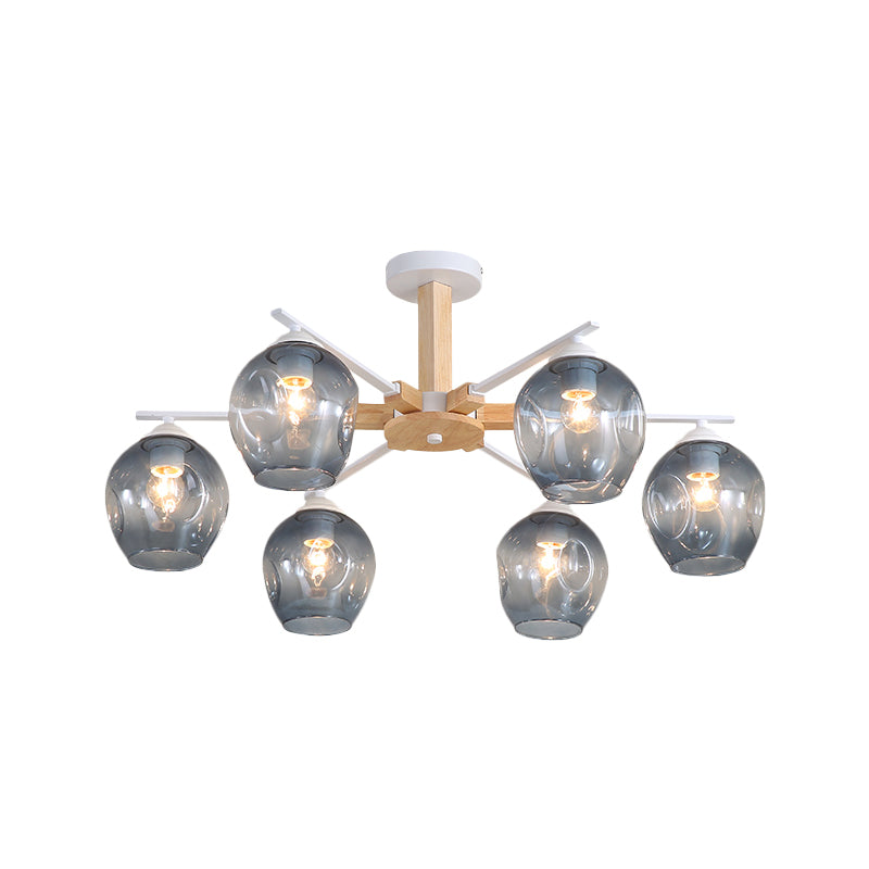 Modern Smoke Gray Glass Pendant Chandelier - 3/6 Light Modo Hanging Fixture for Living Room