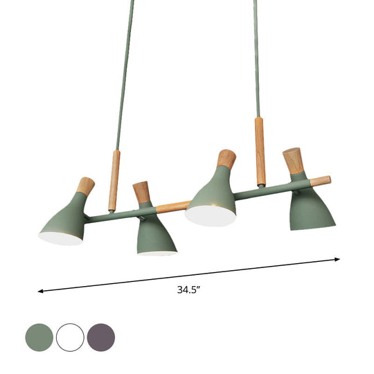 Nordic Metal And Wood Hanging Lamp With 4-Light Tilt Shade In Green/Grey/White