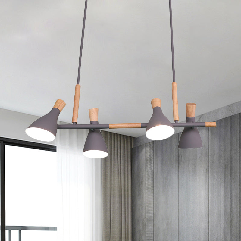 Nordic Metal And Wood Hanging Lamp With 4-Light Tilt Shade In Green/Grey/White Grey