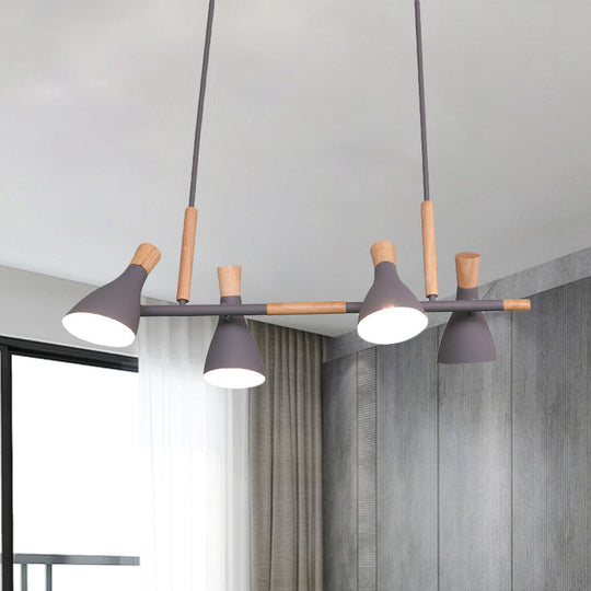 Nordic Metal And Wood Hanging Lamp With 4-Light Tilt Shade In Green/Grey/White Grey