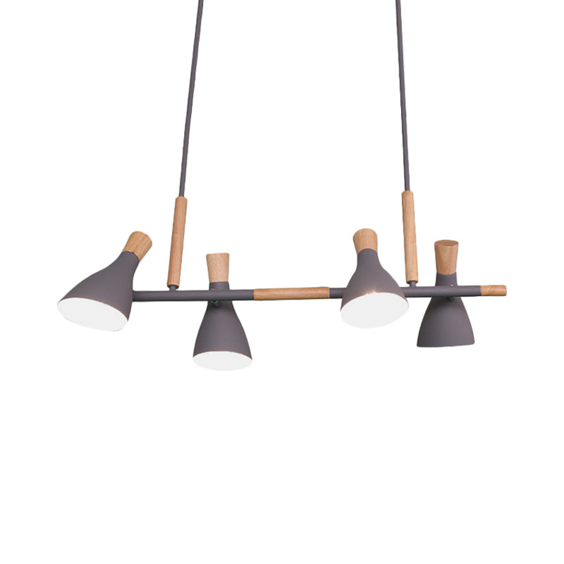 Nordic Metal And Wood Hanging Lamp With 4-Light Tilt Shade In Green/Grey/White