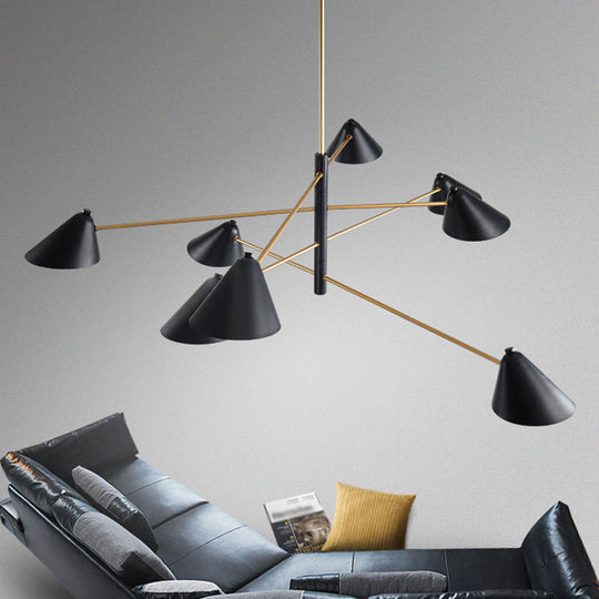 Contemporary Black Cone Shade Chandelier Light - 4/6/8 Lights Modern Hanging Lamp For Sitting Room