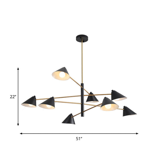 Contemporary Black Cone Shade Chandelier Light - 4/6/8 Lights Modern Hanging Lamp For Sitting Room