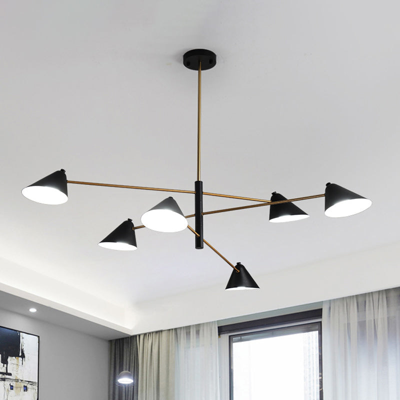 Contemporary Black Cone Shade Chandelier Light - 4/6/8 Lights Modern Hanging Lamp For Sitting Room