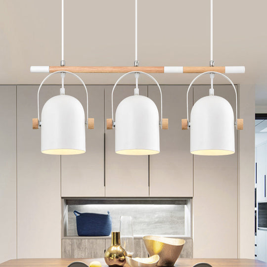 Nordic Style Triple Metal Pendant Light With Adjustable Dome Shade For Island Lighting In White