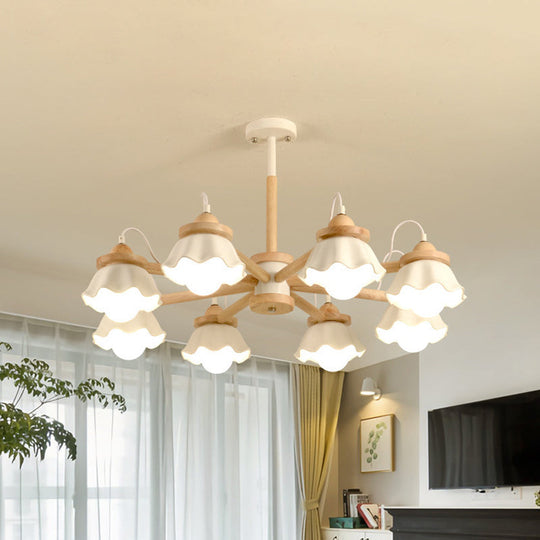 Nordic Wooden Chandelier with Scallop Shades - Perfect for Living Room Ceiling Lighting