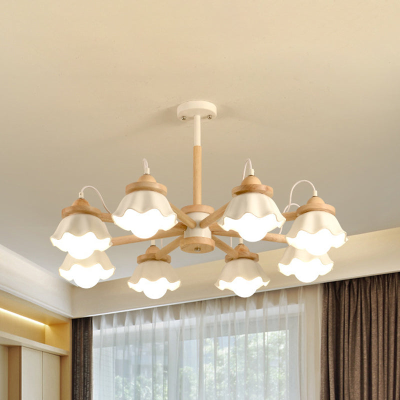 Nordic Wooden Chandelier with Scallop Shades - Perfect for Living Room Ceiling Lighting