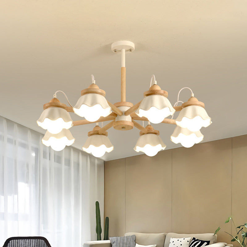 Nordic Wooden Chandelier with Scallop Shades - Perfect for Living Room Ceiling Lighting