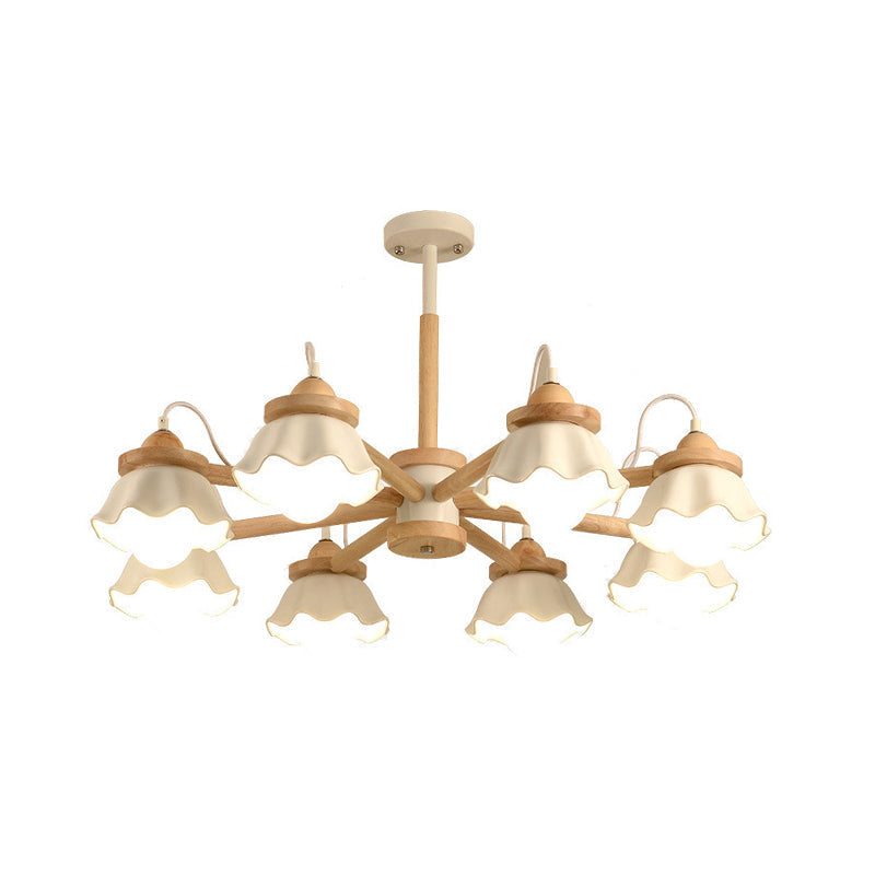 Nordic Wooden Chandelier with Scallop Shades - Perfect for Living Room Ceiling Lighting