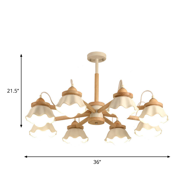 Nordic Wooden Chandelier with Scallop Shades - Perfect for Living Room Ceiling Lighting