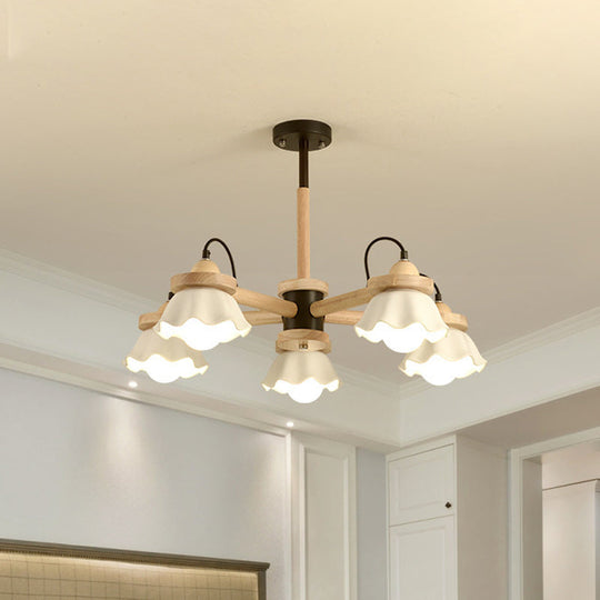 Nordic Wooden Chandelier with Scallop Shades - Perfect for Living Room Ceiling Lighting