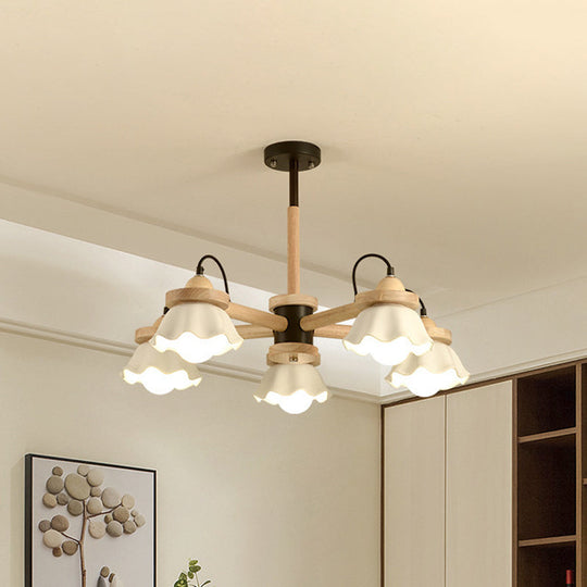 Nordic Wooden Chandelier with Scallop Shades - Perfect for Living Room Ceiling Lighting