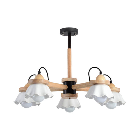 Nordic Wooden Chandelier with Scallop Shades - Perfect for Living Room Ceiling Lighting