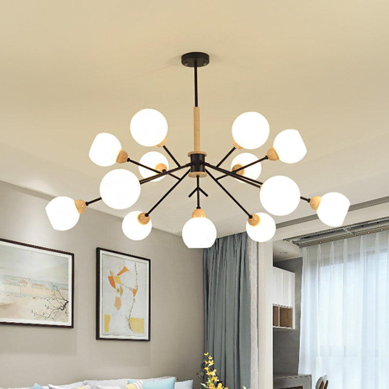 Contemporary Branch Chandelier With Opal Glass Shades - 7/13 Lights For Restaurant Ceiling