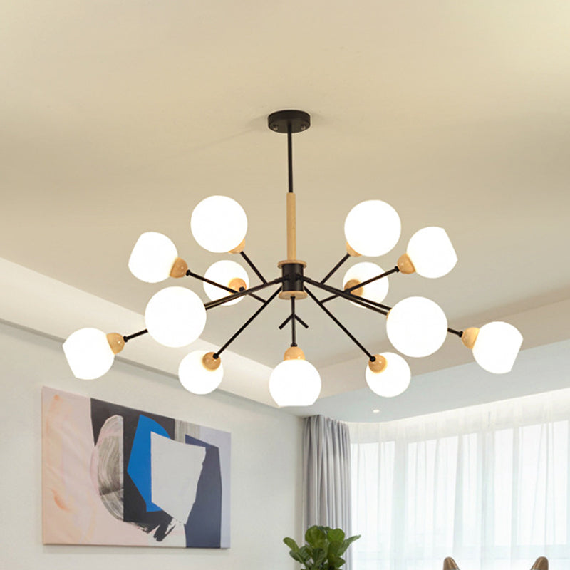 Contemporary Branch Chandelier With Opal Glass Shades - 7/13 Lights For Restaurant Ceiling