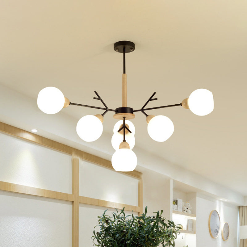 Contemporary Branch Chandelier With Opal Glass Shades - 7/13 Lights For Restaurant Ceiling