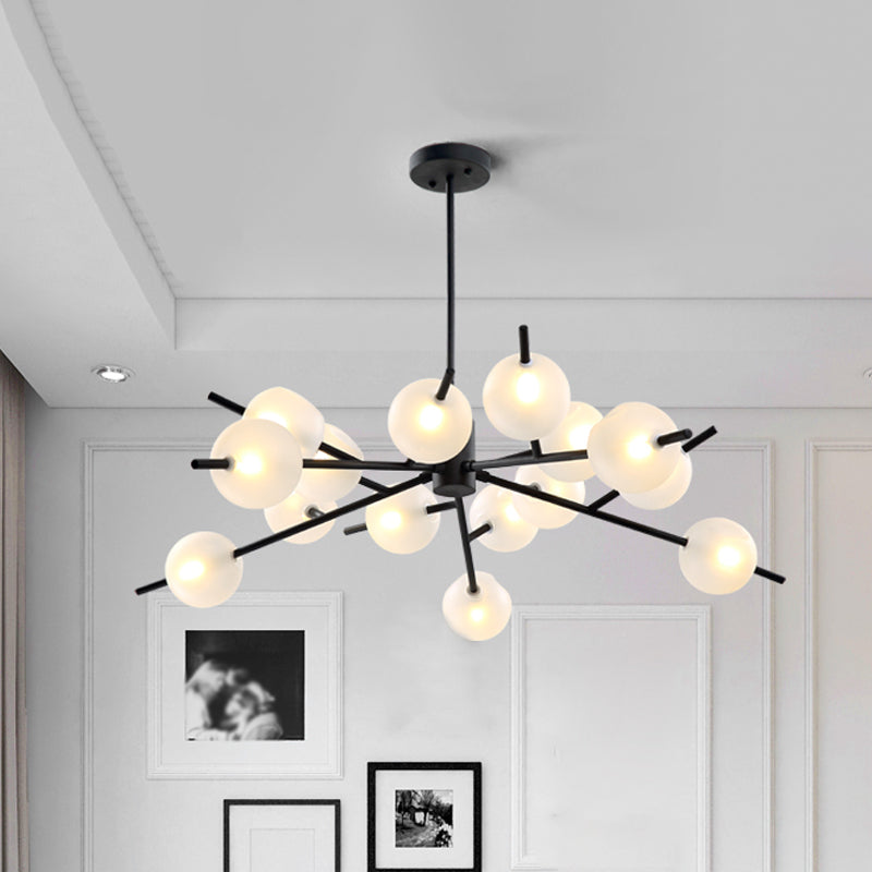 Post Modern Bubble Pendant Light - 12/15-Light Frosted Glass Chandelier In Black/Gold