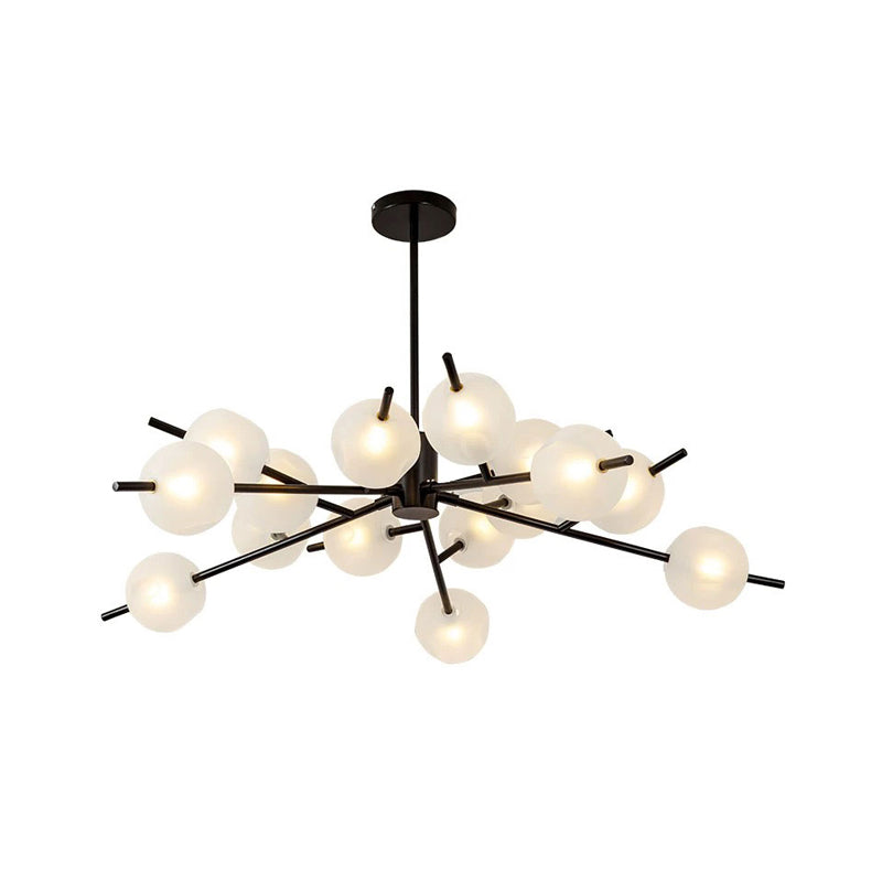 Post Modern Bubble Pendant Light - 12/15-Light Frosted Glass Chandelier In Black/Gold