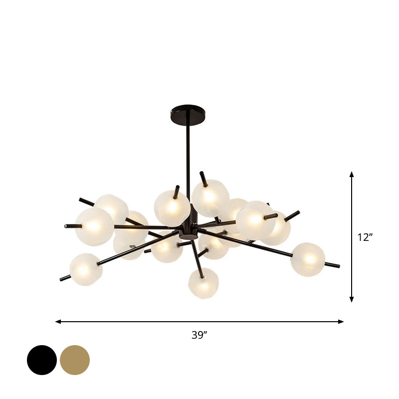 Post Modern Bubble Pendant Light - 12/15-Light Frosted Glass Chandelier In Black/Gold