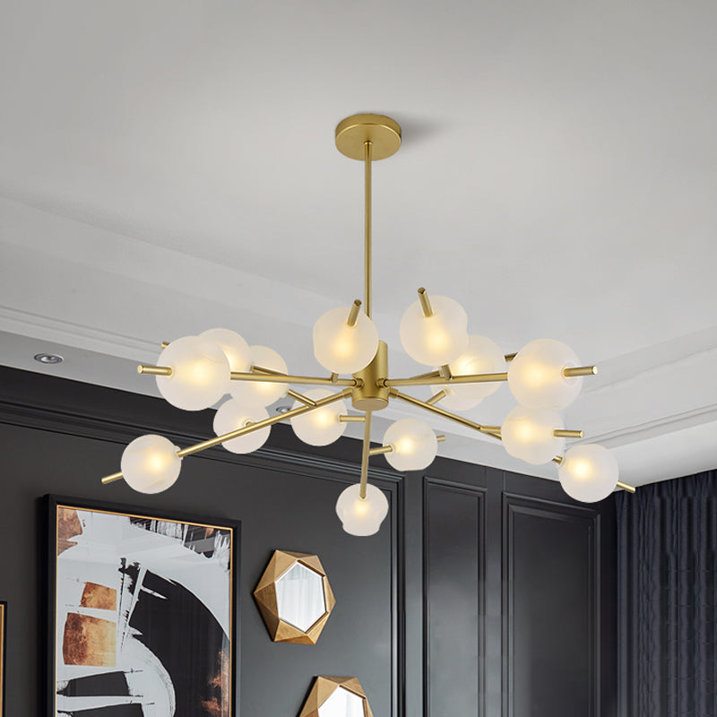 Post Modern Bubble Pendant Light - 12/15-Light Frosted Glass Chandelier In Black/Gold