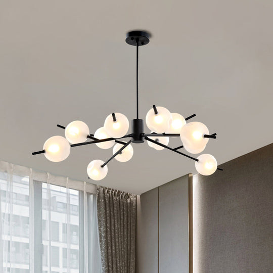 Post Modern Bubble Pendant Light - 12/15-Light Frosted Glass Chandelier In Black/Gold