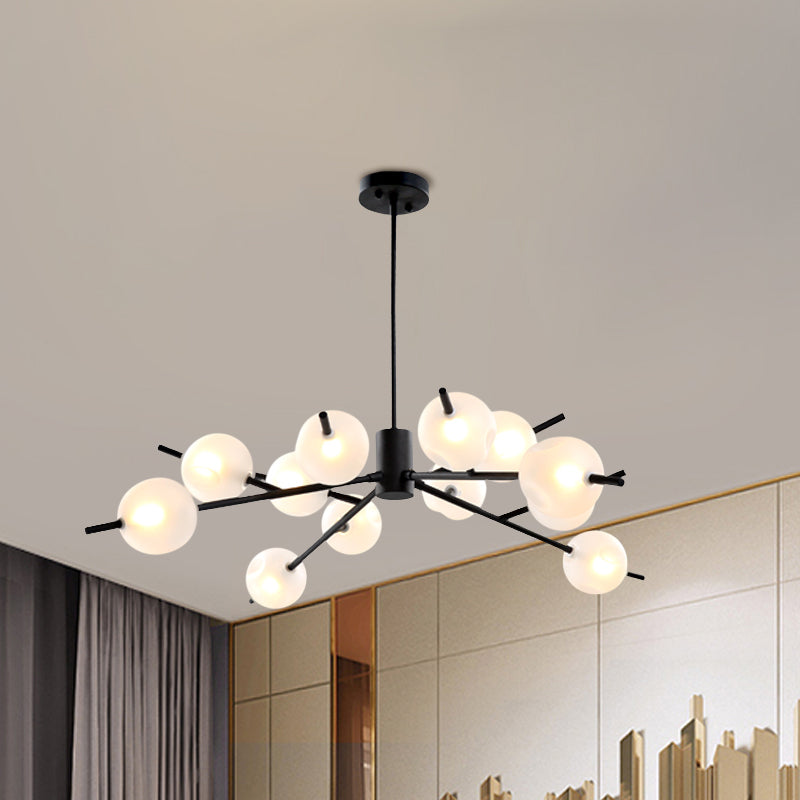 Post Modern Bubble Pendant Light - 12/15-Light Frosted Glass Chandelier In Black/Gold