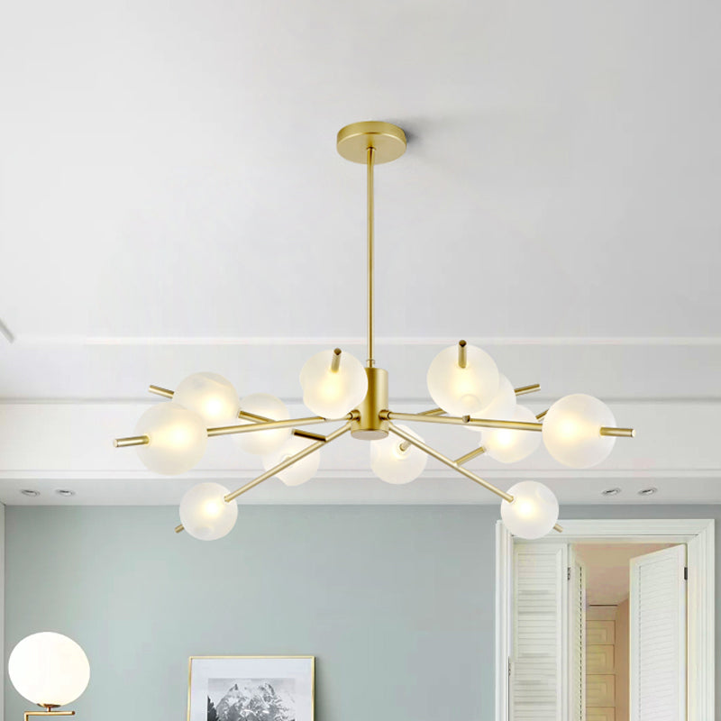 Post Modern Bubble Pendant Light - 12/15-Light Frosted Glass Chandelier In Black/Gold