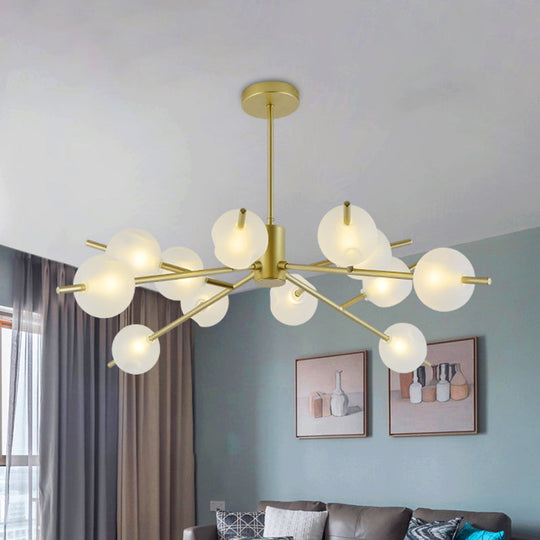 Post Modern Bubble Pendant Light - 12/15-Light Frosted Glass Chandelier In Black/Gold