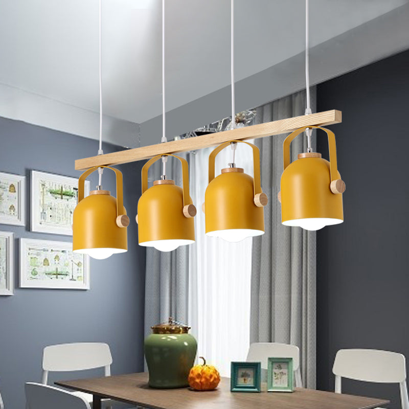 Nordic Dome Island Light: 3/4-Light Wood Chandelier With Metal Shade 4 / Yellow