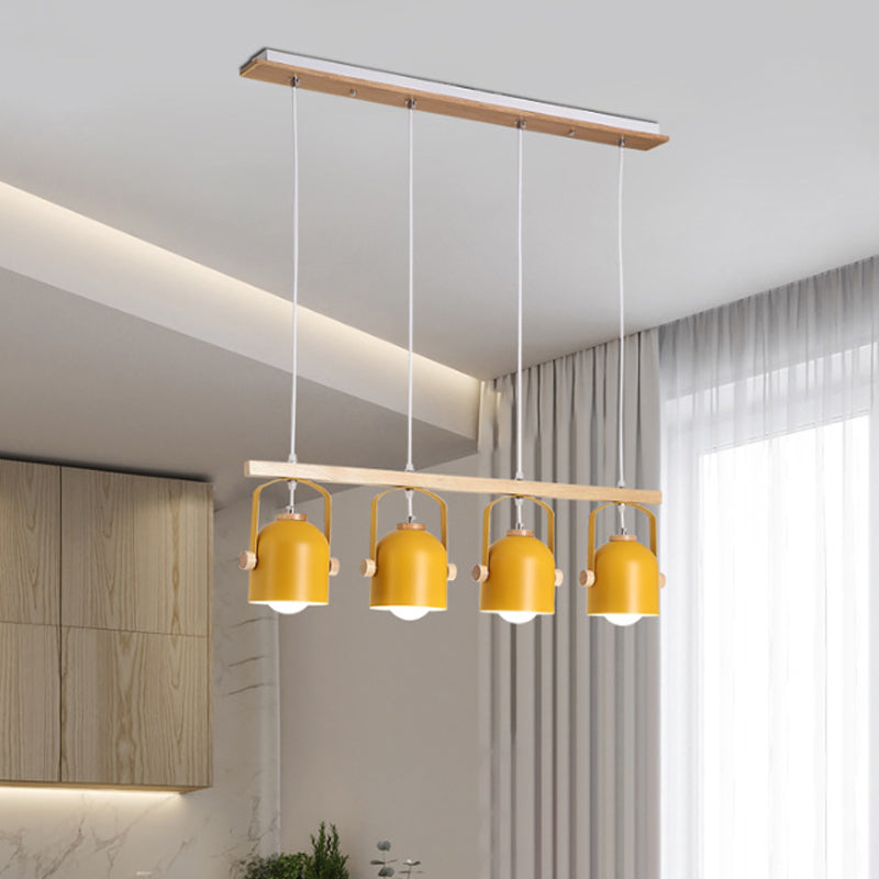 Nordic Dome Island Light: 3/4-Light Wood Chandelier With Metal Shade