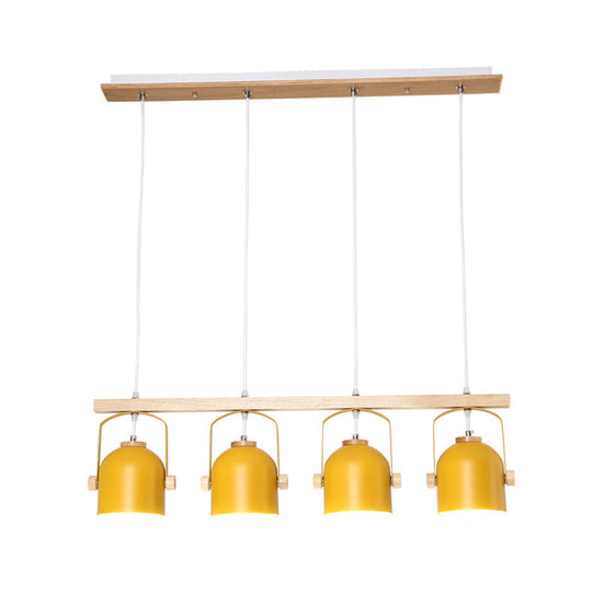 Nordic Dome Island Light: 3/4-Light Wood Chandelier With Metal Shade