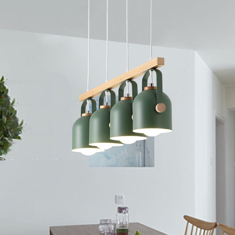 Nordic Dome Island Light: 3/4-Light Wood Chandelier With Metal Shade