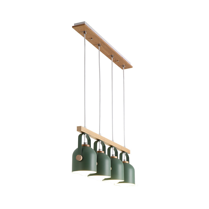 Nordic Dome Island Light: 3/4-Light Wood Chandelier With Metal Shade