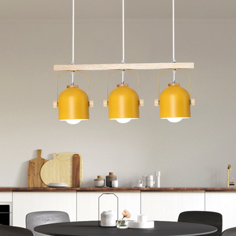 Nordic Dome Island Light: 3/4-Light Wood Chandelier With Metal Shade