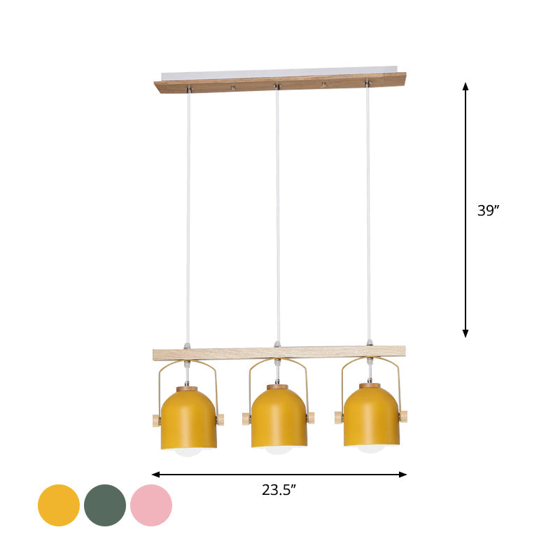 Nordic Dome Island Light: 3/4-Light Wood Chandelier With Metal Shade